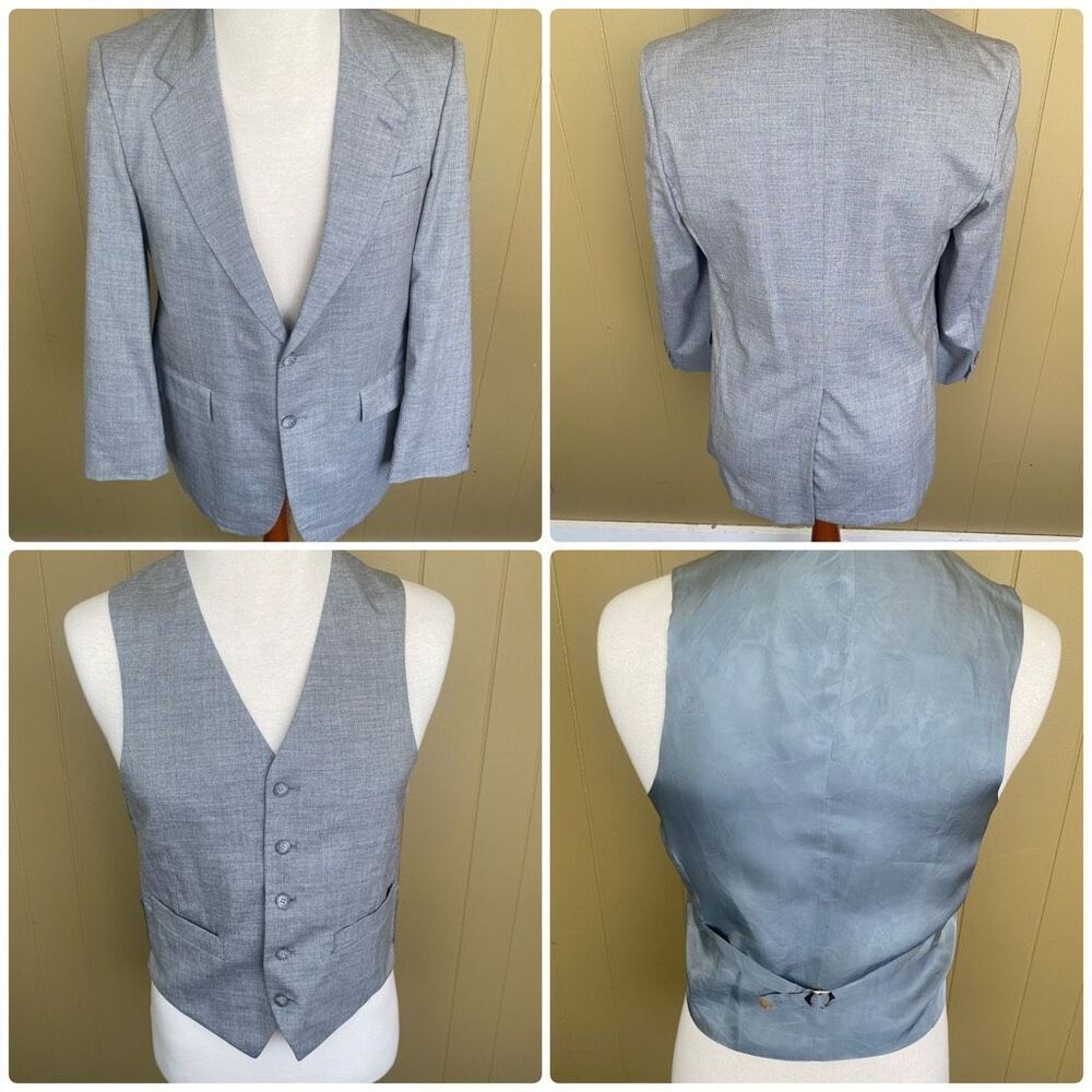 Austin Manor vintage men 40R 2 button suit jacket and button up vest wool blend